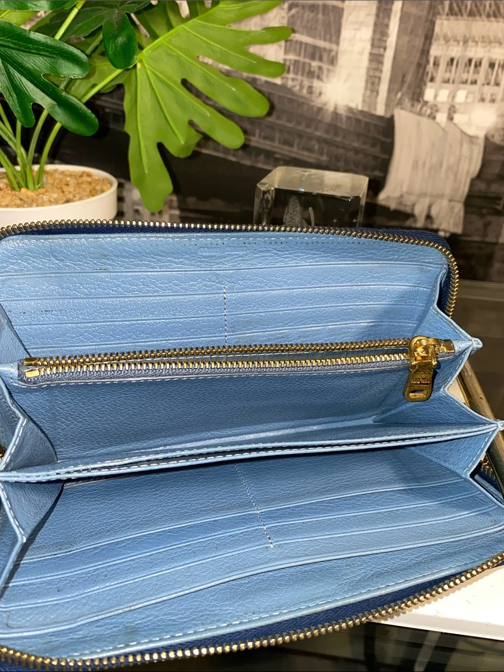 Authentic Miu Miu Royal Blue Leather Bow Long Wallet